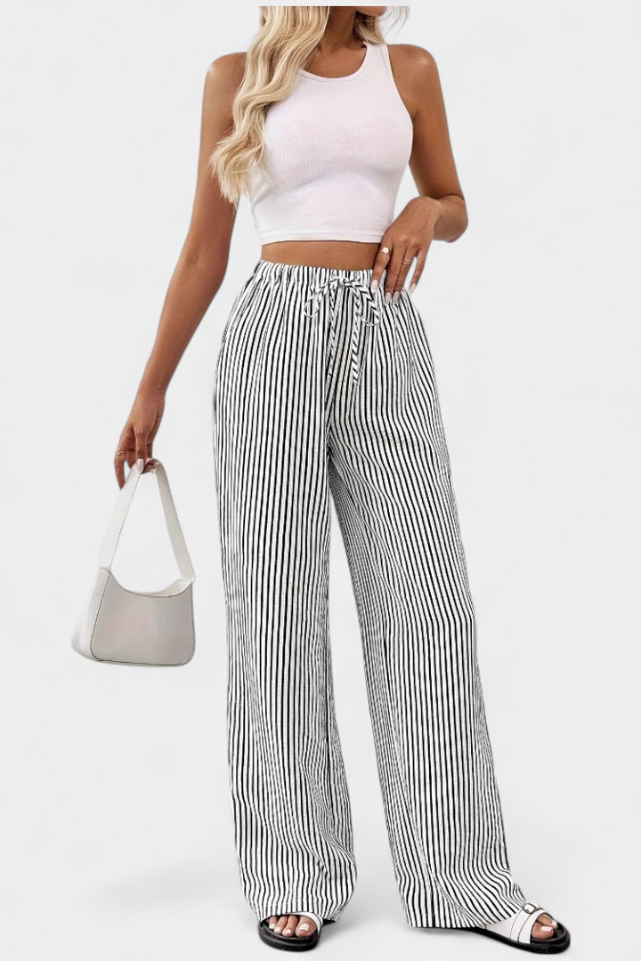 Sabrina | Pantalons Droits Légers avec Taille Ajustable à Rayures