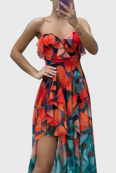 Andy | Robe Maxi Sans Manches avec Volants et Ouverture Dégradée