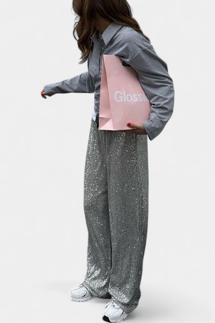 Elva | Pantalons en Sequins Taille Haute et Coupe Ample