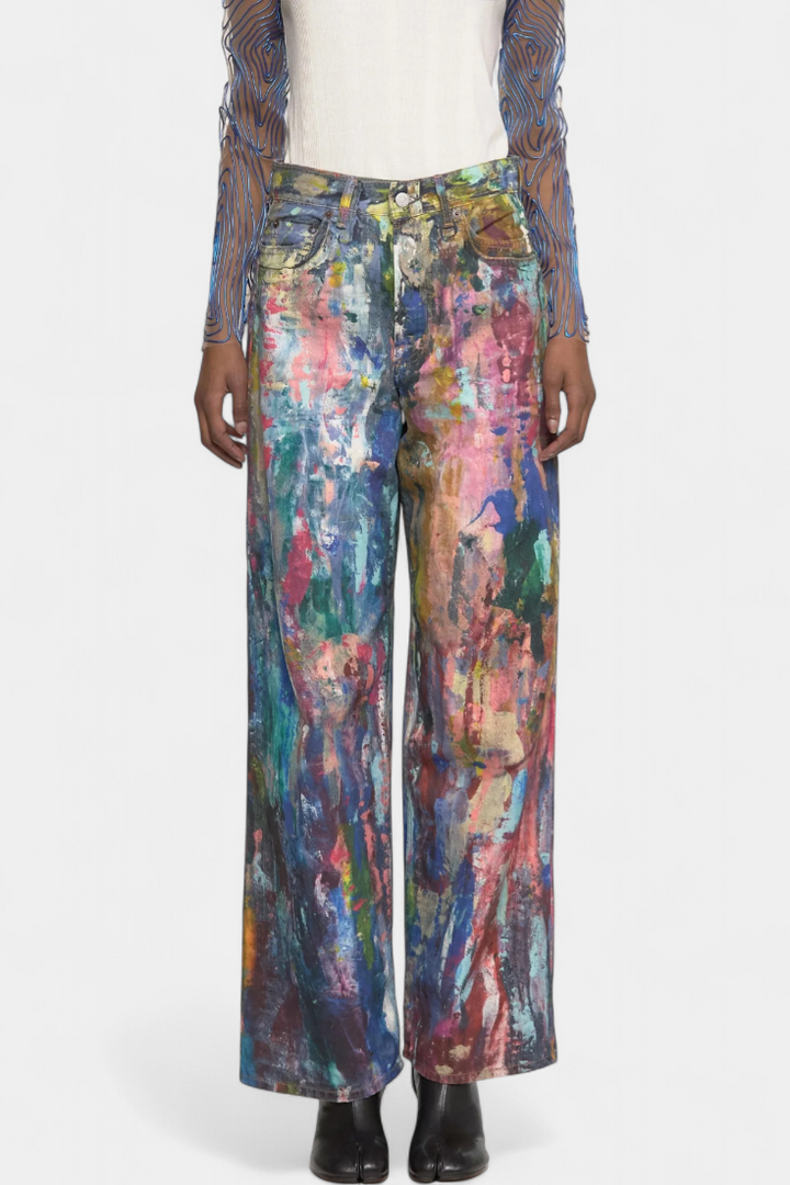 Rana | Pantalons en Jean à Jambe Large avec Imprimé Artistique
