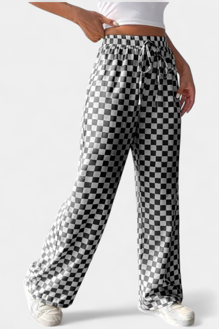 Hilaria | Pantalons à Jambes Larges à Motif à Carreaux