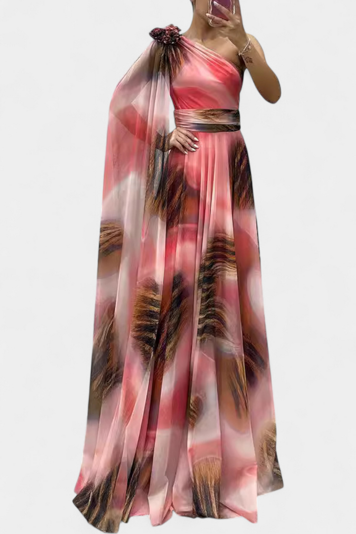 Cedara | Robe Longue à Une Épaule avec Détail Floral