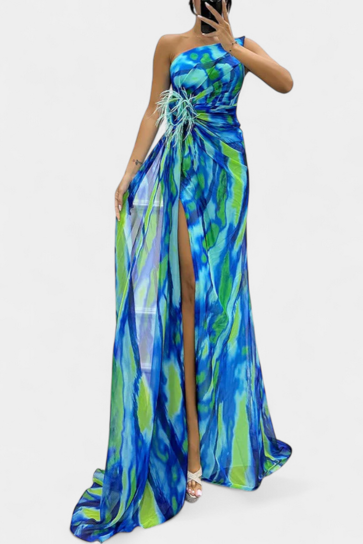 Aylin | Robe Maxi Asymétrique avec Imprimé Vibrant