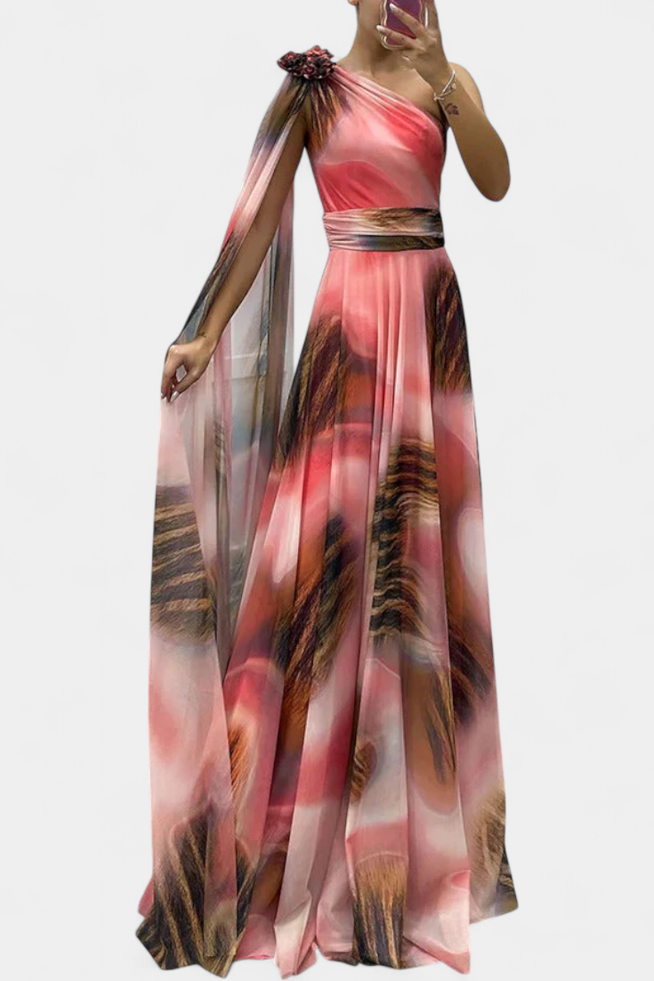 Cedara | Robe Longue à Une Épaule avec Détail Floral