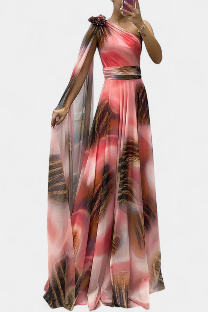 Cedara | Robe Longue à Une Épaule avec Détail Floral