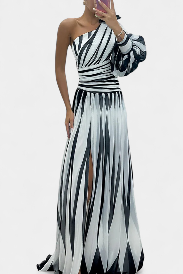 Bethania | Robe Maxí Élégante à Rayures avec Une Épaule