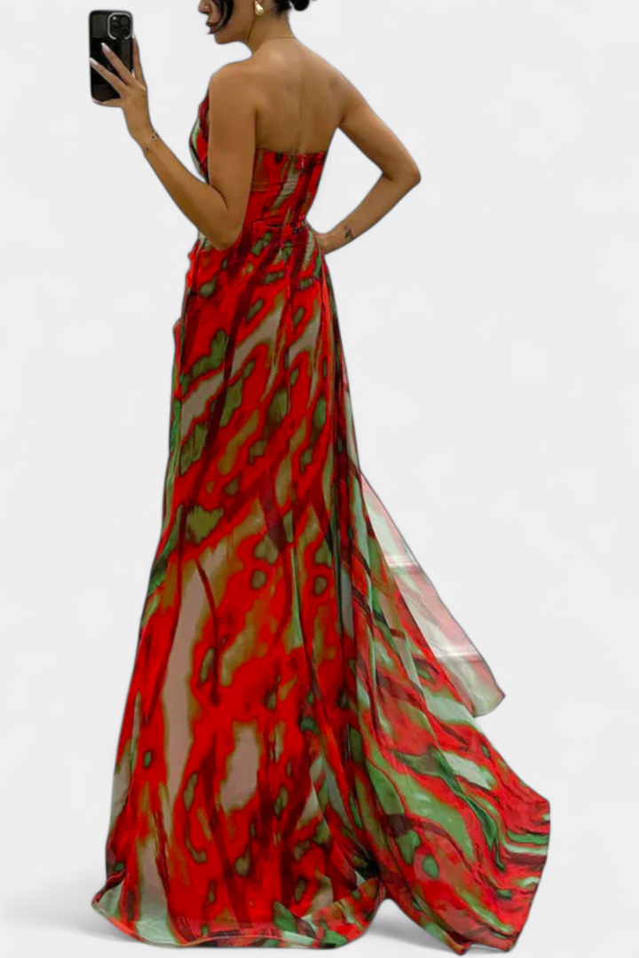 Aylin | Robe Maxi Asymétrique avec Imprimé Vibrant