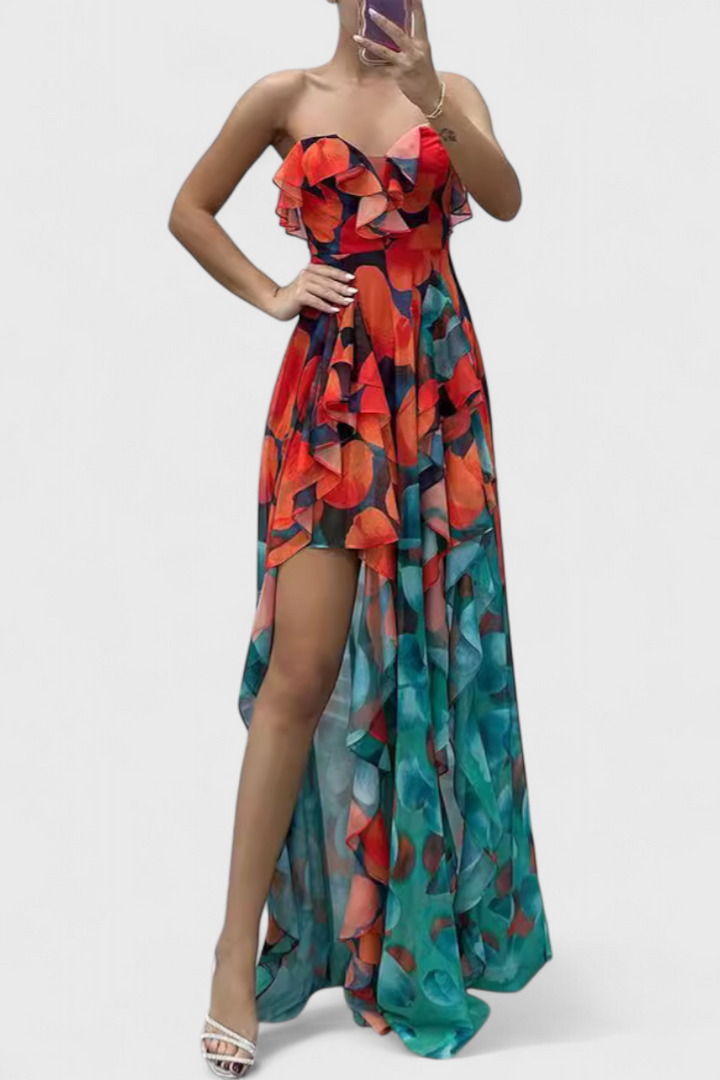 Andy | Robe Maxi Sans Manches avec Volants et Ouverture Dégradée