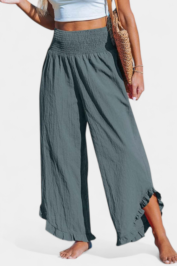 Justina | Pantalon Palazzo avec Volants et Taille Haute