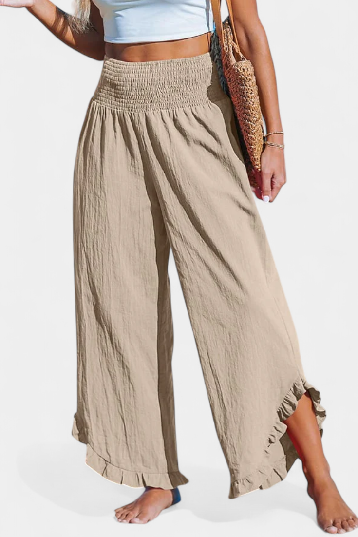 Justina | Pantalon Palazzo avec Volants et Taille Haute