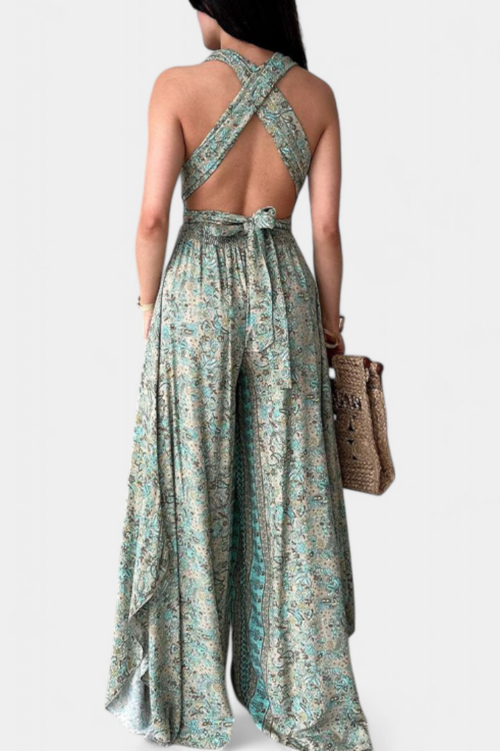 Mono Leandra Fluide Croisé avec Imprimé Floral Vert