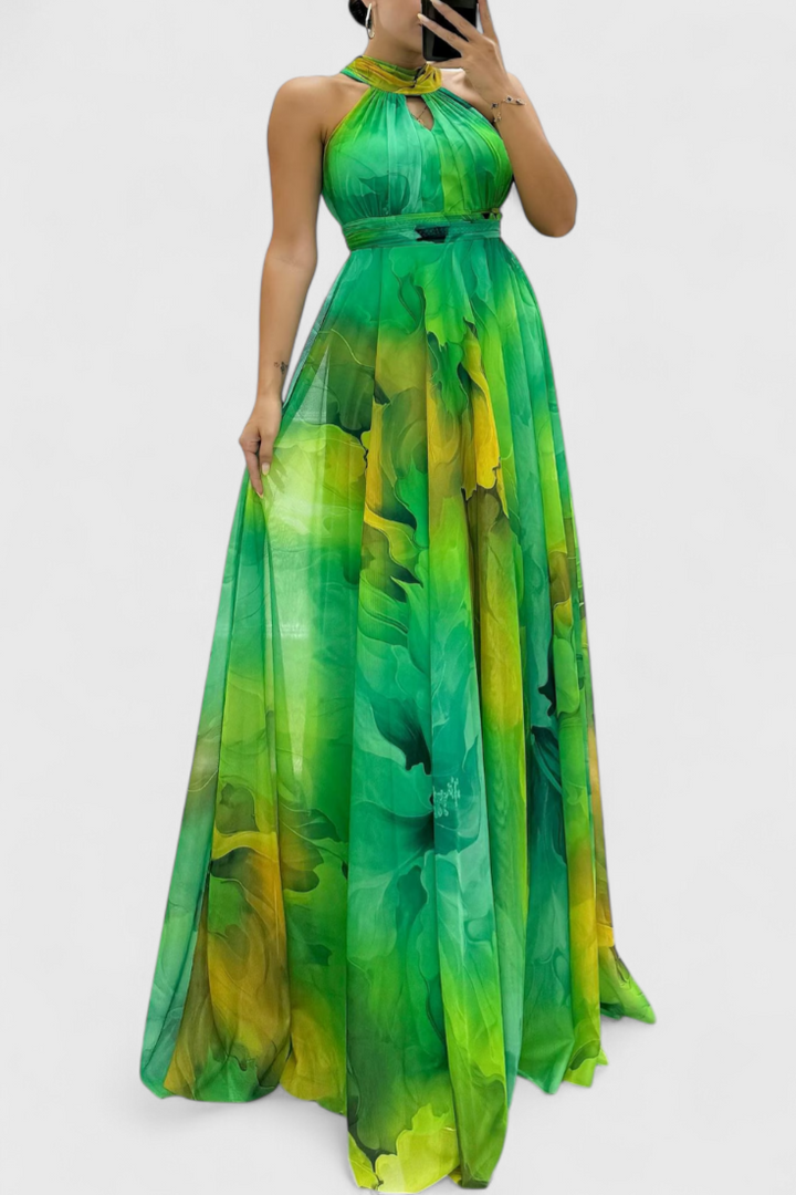 Caprice | Robe Maxi en Georgette avec Imprimé Floral et Col Halter