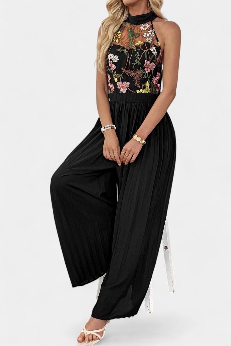 Maruja | Mono Palazzo avec Broderie Florale et Dentelle Transparente