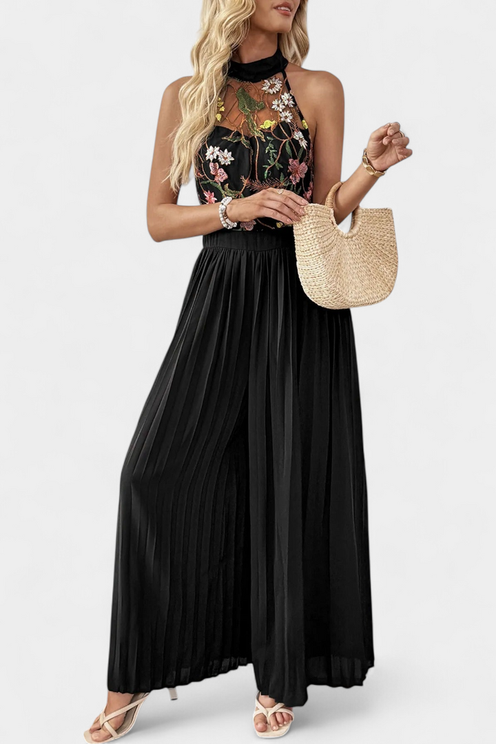 Maruja | Mono Palazzo avec Broderie Florale et Dentelle Transparente