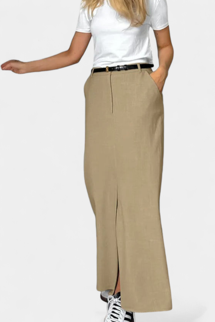 Amani | Jupe Longue Taille Haute avec Fente Frontale et Coupe Droite