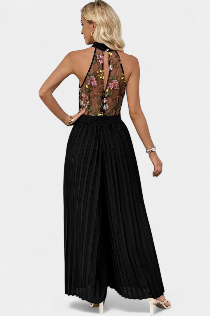 Maruja | Mono Palazzo avec Broderie Florale et Dentelle Transparente
