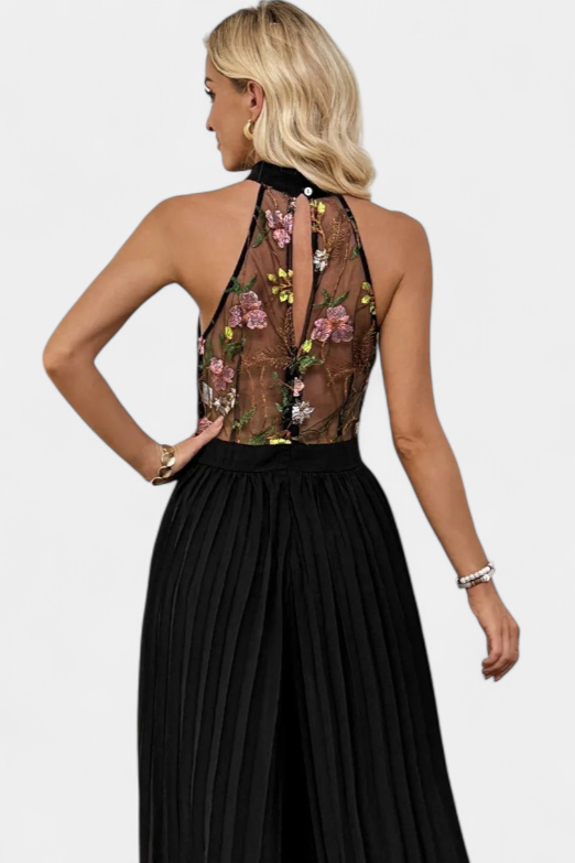 Maruja | Mono Palazzo avec Broderie Florale et Dentelle Transparente