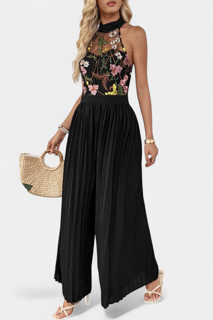 Maruja | Mono Palazzo avec Broderie Florale et Dentelle Transparente