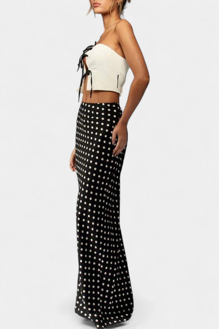 Olda | Jupe Longue Ajustée en Viscose avec Imprimé à Pois