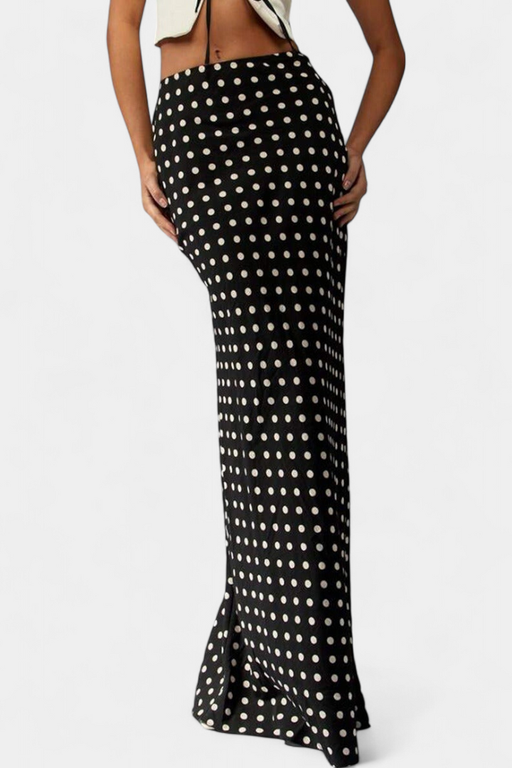 Olda | Jupe Longue Ajustée en Viscose avec Imprimé à Pois