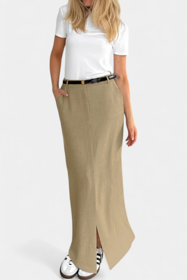 Amani | Jupe Longue Taille Haute avec Fente Frontale et Coupe Droite