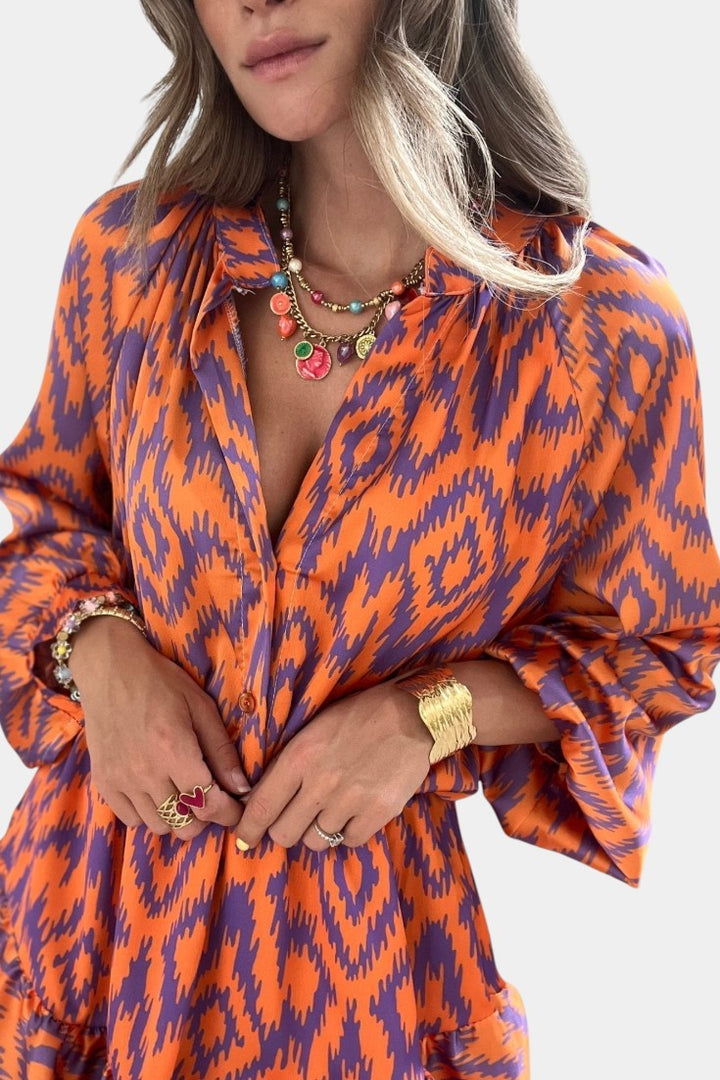 Yasmine | Combinaison Mini avec Volants et Imprimé Ikat