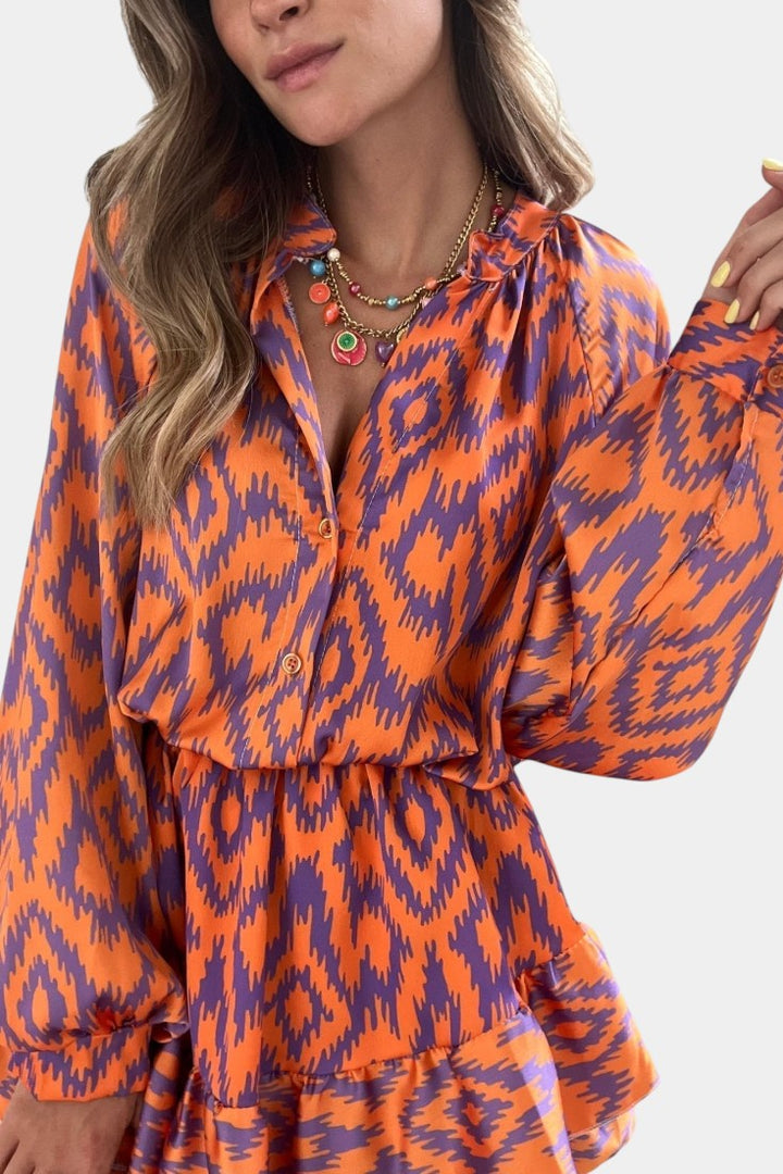 Yasmine | Mono Mini avec Volants et Imprimé Ikat