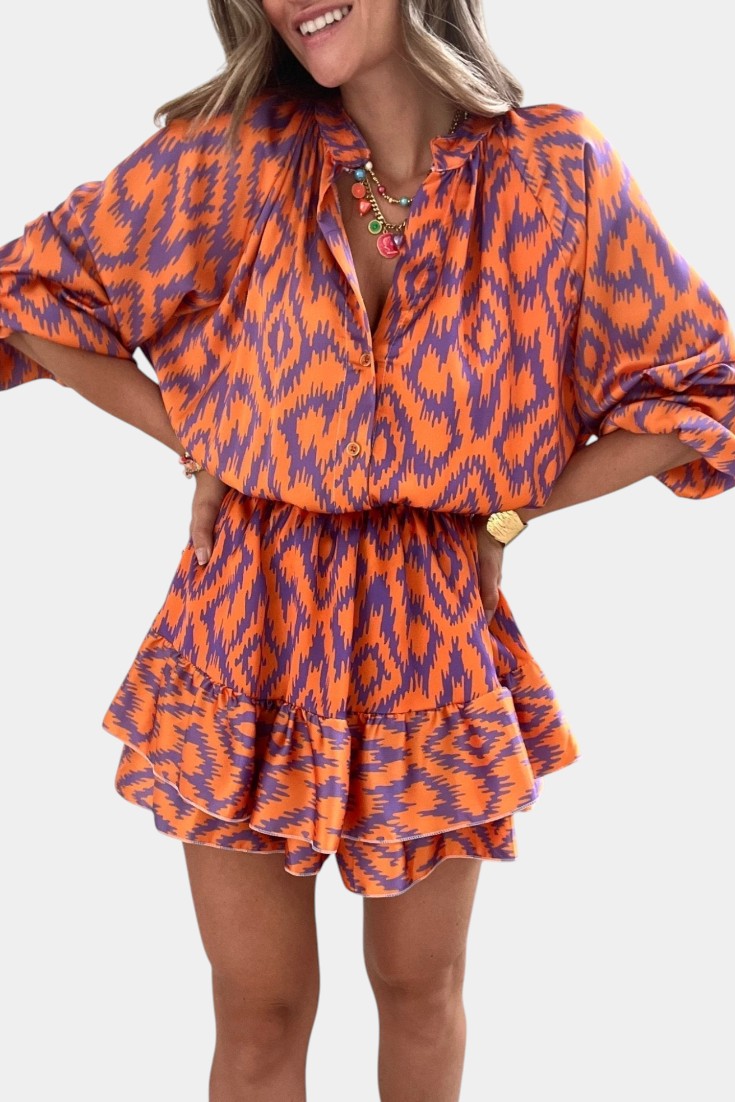 Yasmine | Mono Mini avec Volants et Imprimé Ikat