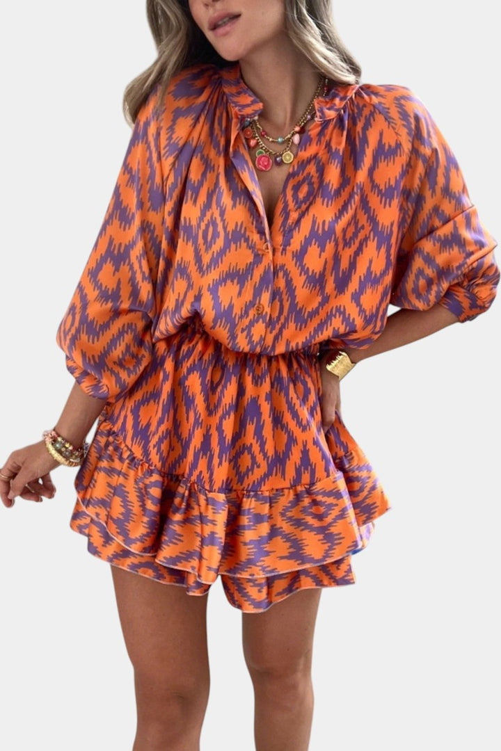 Yasmine | Combinaison Mini avec Volants et Imprimé Ikat