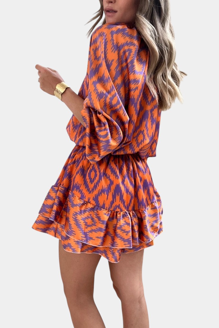 Yasmine | Combinaison Mini avec Volants et Imprimé Ikat