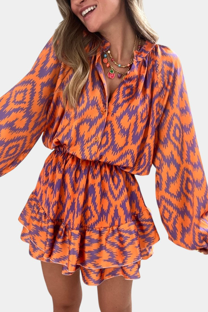 Yasmine | Mono Mini avec Volants et Imprimé Ikat