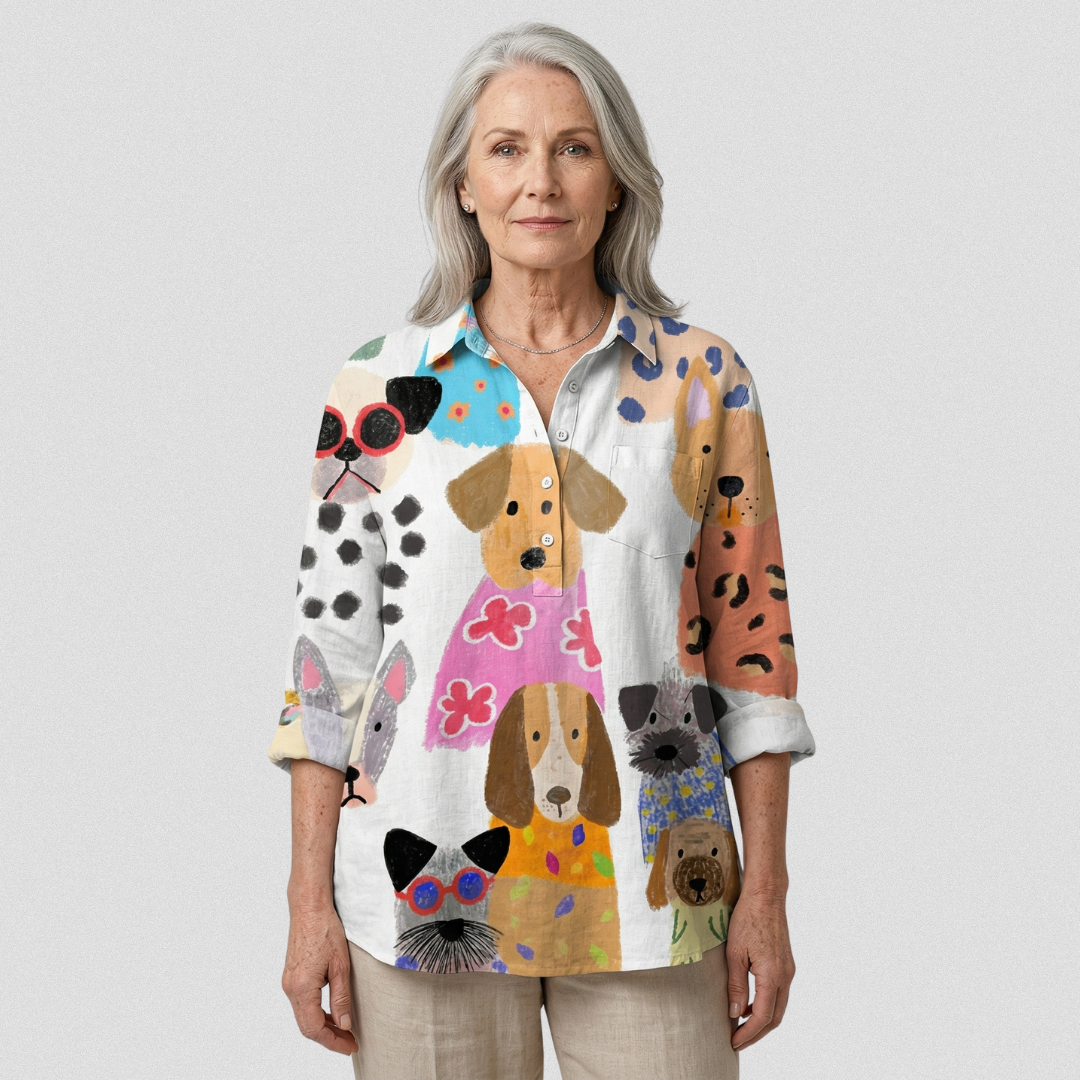 Martina | Chemise décontractée avec un chien de dessin animé coloré