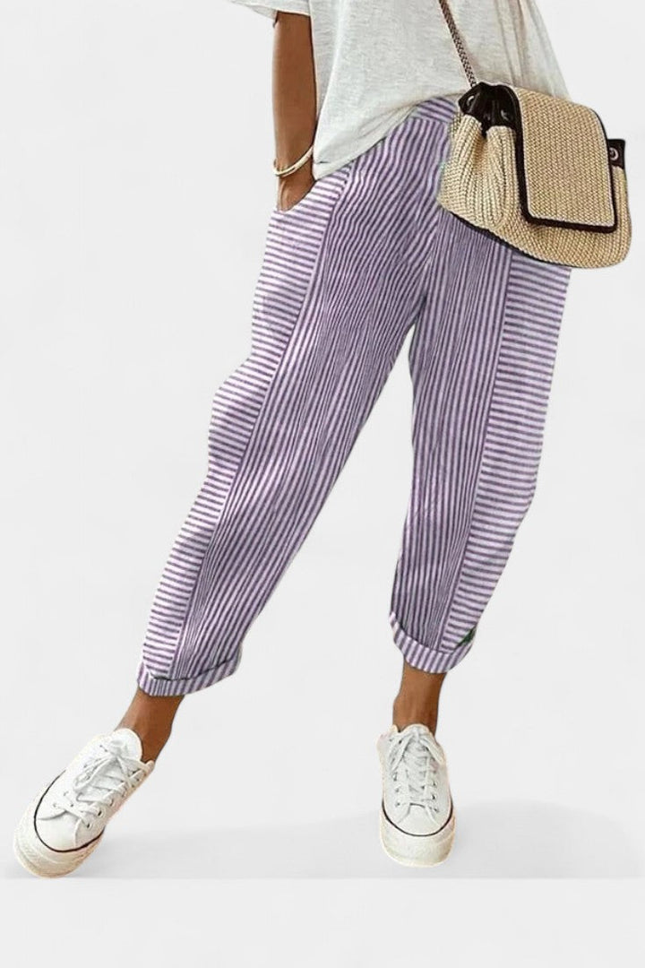 Alba | Pantalons en Mélange de Lin Rayés