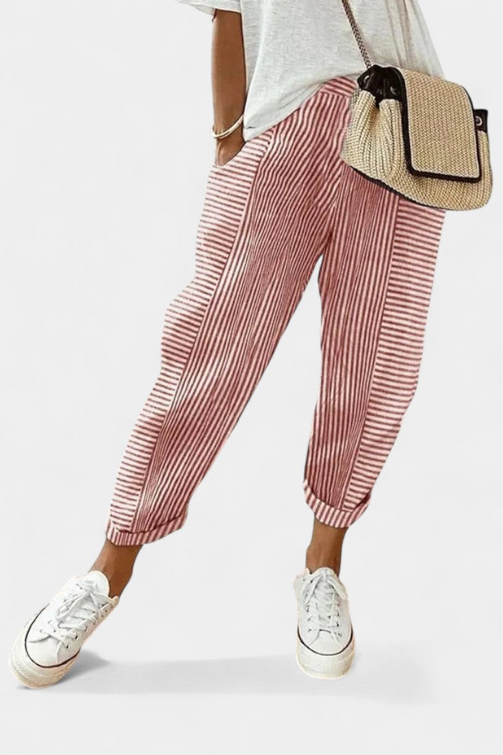 Alba | Pantalons en Mélange de Lin Rayés
