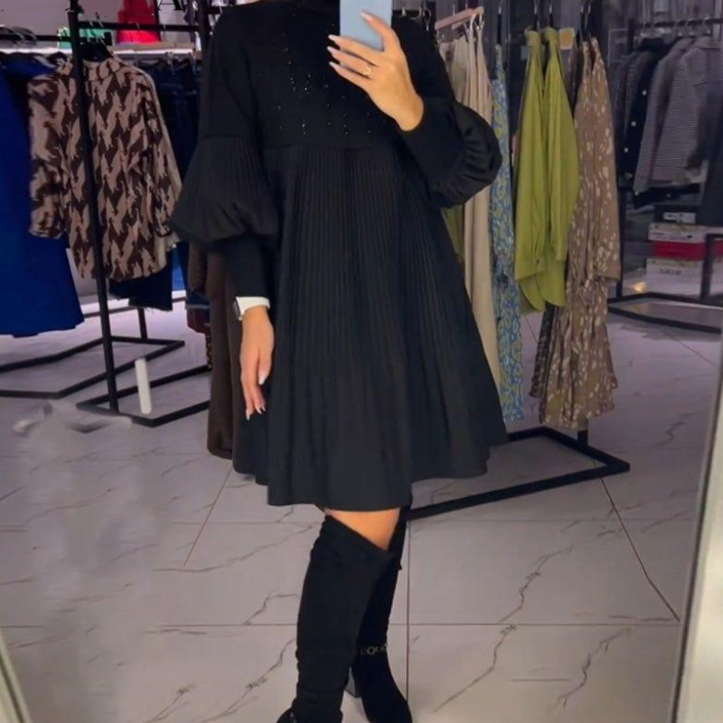 Luna™ | Élégant Robe Plissée avec Manches Bouffantes