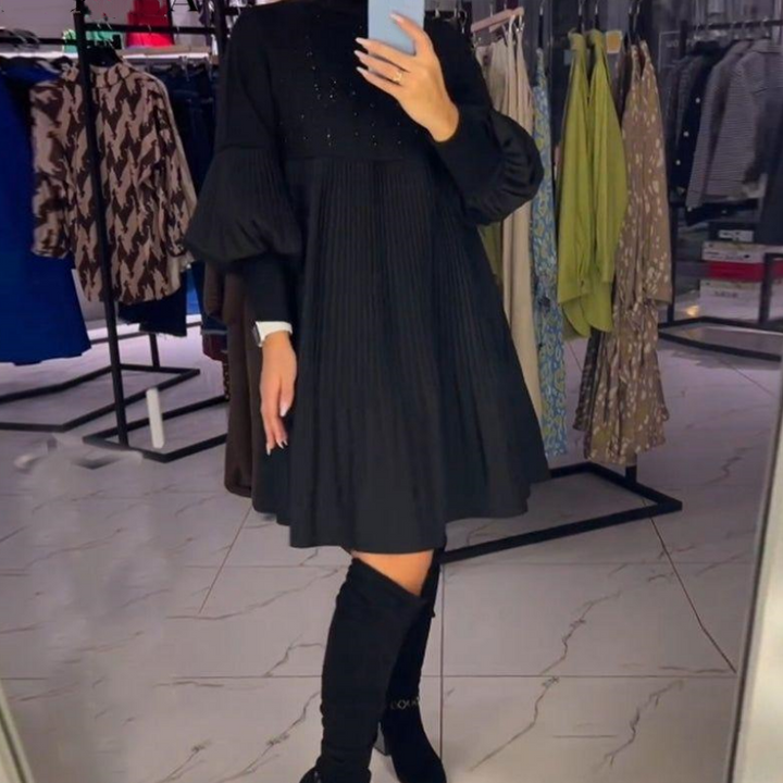 Luna™ | Élégant Robe Plissée avec Manches Bouffantes