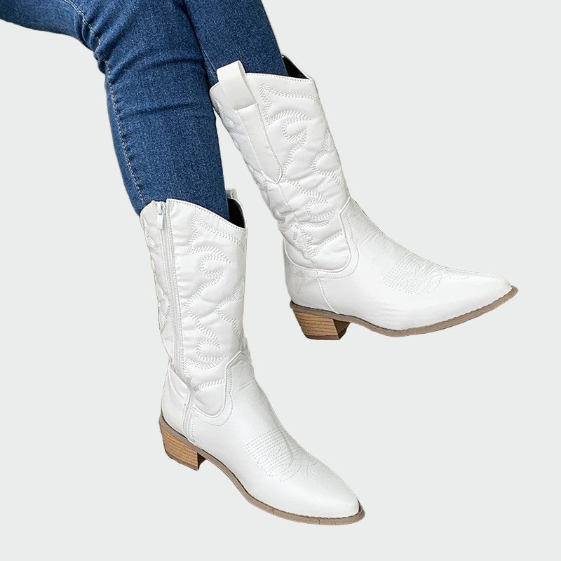 Estrella | Bottines de Cowboy Métalliques Roses avec Broderie